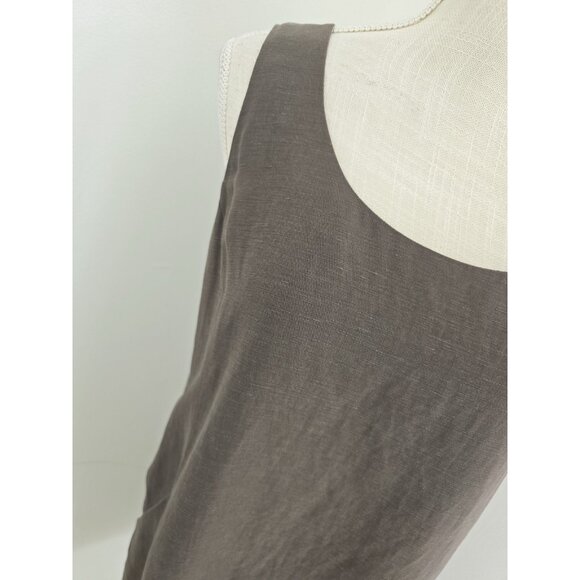 Eileen Fisher Linen Tencel Sleeveless Brown Drapey Scoop Shift Dress S Small - Picture 4 of 13
